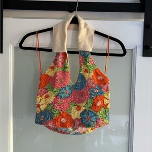 Zara Floral Multicolor Cropped Halter Top